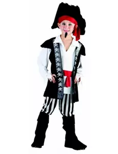 Piratkostyme med svarte og hvite striper til gutter, Størrelse: 4–6 år (110–120 cm)