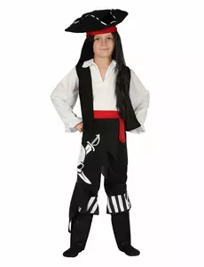 Piratkostyme med rødt belte til gutter, Størrelse: 4–6 år (110–120 cm)