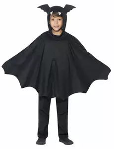 Svart flaggermusponchokostyme til barn til Halloween, Størrelse: 4–6 år (115/128 cm)