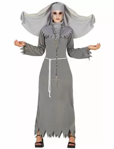Grått besatt nonnekostyme til kvinner Halloween, Størrelse: Medium (38-40)