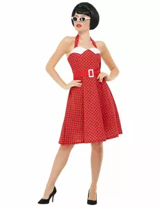 Rødt rockabilly-kostyme fra 50-tallet til dame, Størrelse: Small