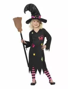 Halloween-hekse-kattekostyme til jenter, Størrelse: 3–4 år(97/117 cm)