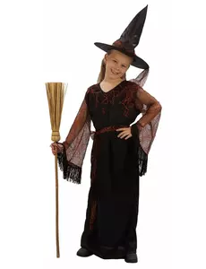 Svart heksekostyme til jenter Halloween, Størrelse: 7–9 år (120–130 cm)