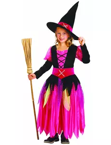 Rosa heksekostyme til jenter Halloween, Størrelse: 4–6 år (110–120 cm)