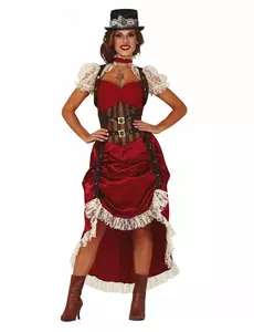 Sexy rødt steampunk-kostyme for kvinner, Størrelse: Medium (38-40)