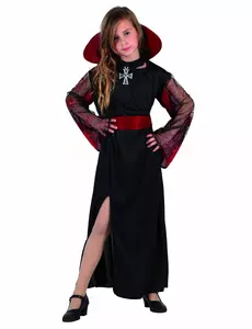 Klassisk svart og rødt vampyrkostyme til jenter, Størrelse: 7–9 år(130–145 cm)