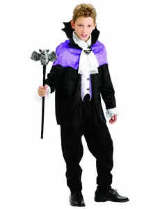 Svart og lilla vampyrkostyme til gutter, Størrelse: 10–12 år(130–140 cm)