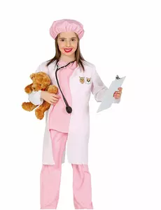 Rosa veterinærkostyme til jenter, Størrelse: 5–6 år (110–115 cm)