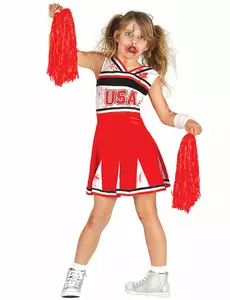 Halloween-jente zombie-cheerleaderkostyme, Størrelse: 9 år (125–135 cm)