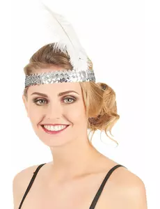Women's silver sequin and feather Charleston headband