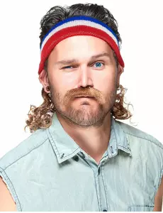 Blå, hvit og rød mullet-pannebånd for voksne