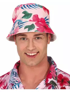 Voksen bob med hawaiisk blomster- og flamingotrykk