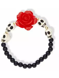 Armbånd med skjelett og rød rose for voksne