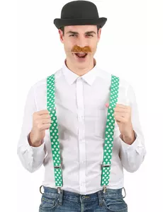 Grønne bukseseler med hvite kløver på St. Patricks dag