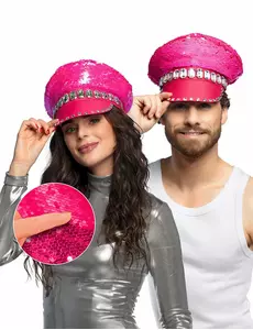 Neonrosa vendbar paljettlue for voksne