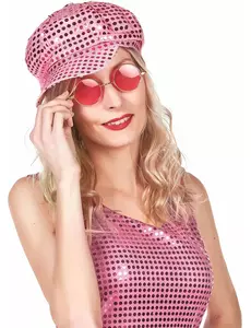 Rosa disco-caps for voksne med paljetter