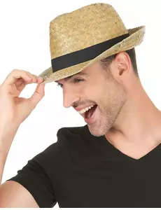 Borsalino-hatt for voksne med strå og svart bånd