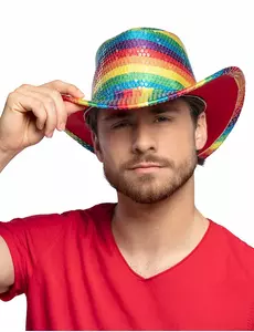 Cowboyhatt for voksne med regnbue og paljetter