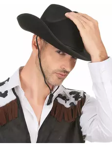 Svart cowboyhatt for voksne med snor