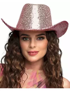 Lyserosa cowboyhatt for voksne med paljetter