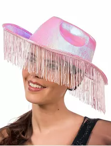 Rosa iriserende cowboyhatt med frynser for voksne