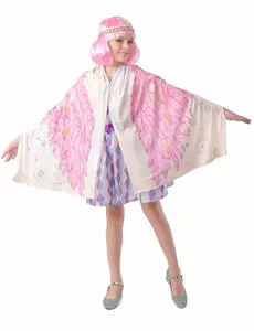 Rosa poncho-englevinger-kostyme til jenter