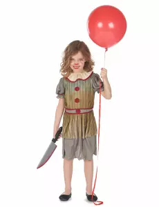 Skremmende grått klovnekostyme til jenter, Størrelse: 10–12 år (130–140 cm)