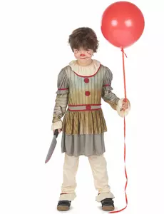 Skremmende grått klovnekostyme for gutter, Størrelse: 10–12 år (130–140 cm)