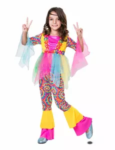 Hippie tyllkostyme for jenter, Størrelse: 5–6 år (110–122 cm)