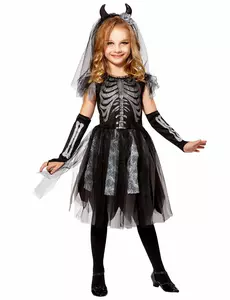 Barnas skjelett-demonbrudkostyme, Størrelse: 5–7 år (128 cm)
