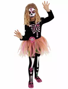 Miss Day of the Dead-kostyme med maske og strømpebukser til jenter, Størrelse: 5–7 år