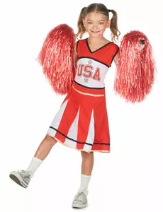 Rødt USA cheerleader-kostyme til jenter, Størrelse: 10–12 år (130–140 cm)