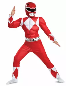 Power Rangers rødt muskelkostyme til barn, Størrelse: 10–12 år(137–149 cm)