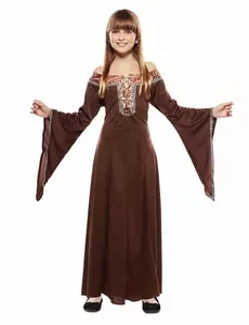 Brunt middelalderkostyme for barn, Størrelse: 7–9 år (122–138 cm)