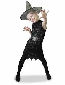 Witch costume with hat for girls, Size: 7-8 years (122 to 128 cm)