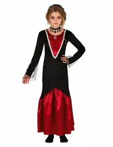 Rødt og svart vampyrkostyme til jenter, Størrelse: 5–6 år(110–115 cm)