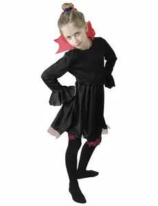 Svart vampyrkostyme med rød krage til jenter, Størrelse: 7–8 år 122–128 cm)