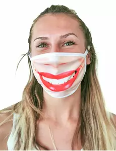 Voksen nesemaske med rød leppestift og trykk