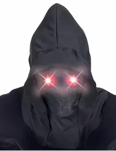 Helmaske med hette, usynlig ansikt og røde lysende øyne for voksne