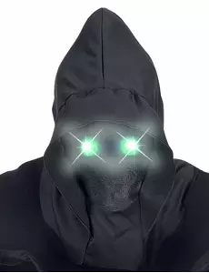 Helmaske med hette, usynlig ansikt og grønne, lysende øyne for voksne
