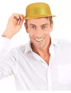 Gullglitter bowlerhatt i plast for voksne