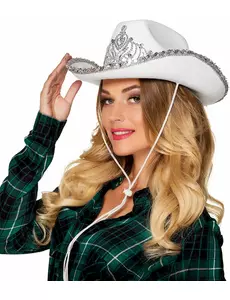 Hvit cowboy prinsessehatt til dame