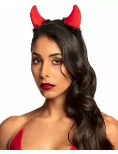 Røde djevelhorn med svart pels Halloween-gave til voksne