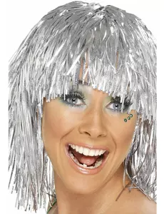 Voksen sølv metallisk disco parykk