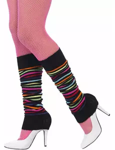 Svarte og flerfargede stripete leggings til dame