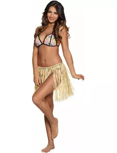 Kort hawaiisk skjørt i naturlig raffia for voksne