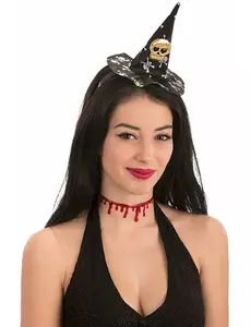 Halloween-hodeskalle-heksehatt mini til dame