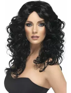 Long black curly wig for women