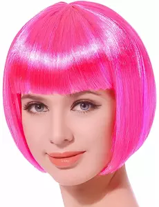 Kort neonrosa parykk for kvinner