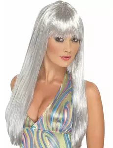 Long silver wig for women